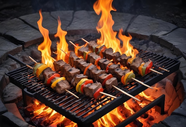 a grill with a bunch of meat cooking on it