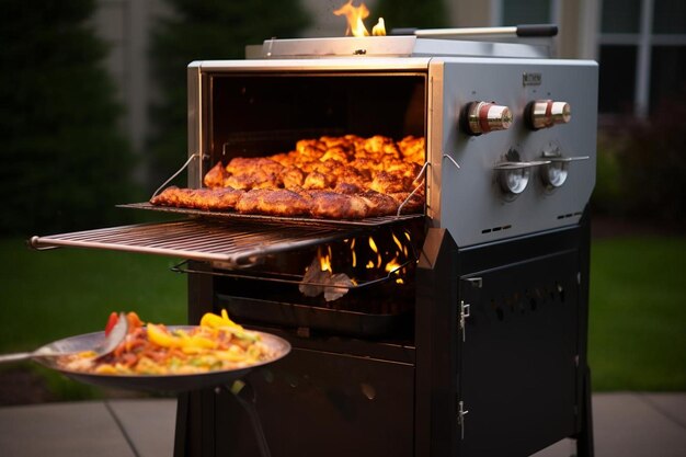 a grill with chicken and chicken on it