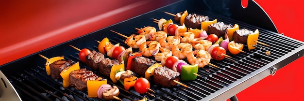 a grill with different types of food on it