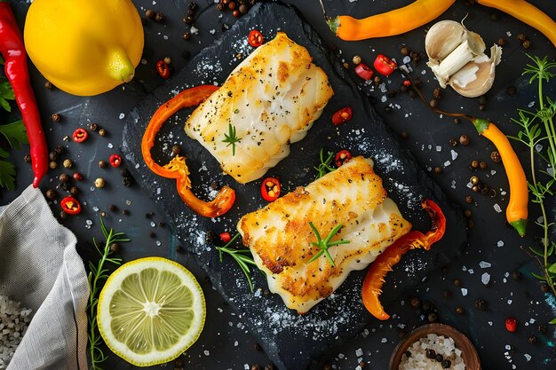 Photo a grill with food and vegetables on it