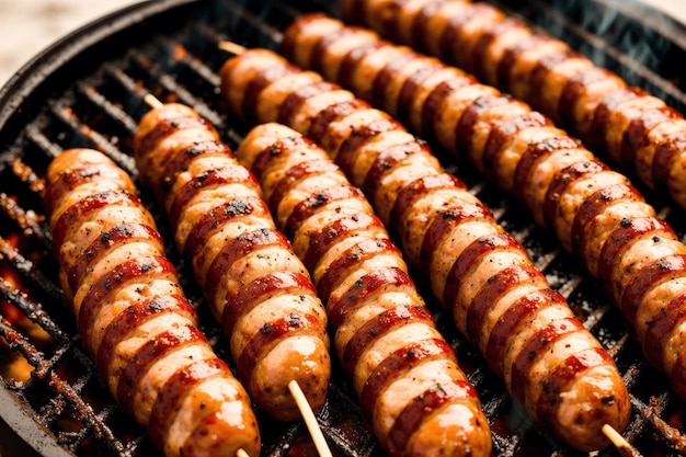 A grill with grilled sausages on it