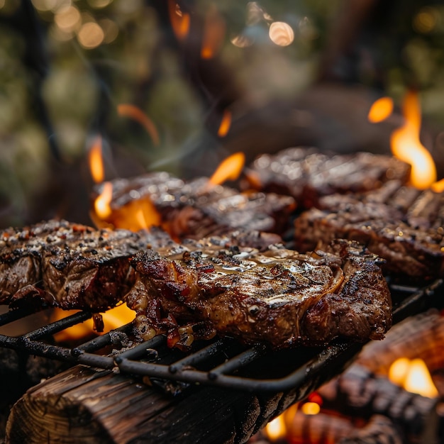 a grill with meat and a fire with the words quot parsley quot on it