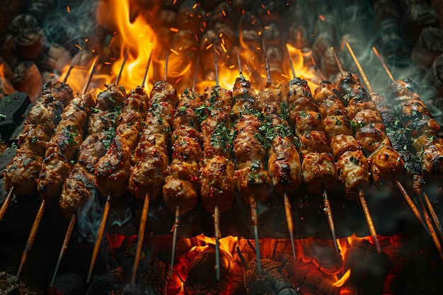 Photo a grill with meat and vegetables cooking on it