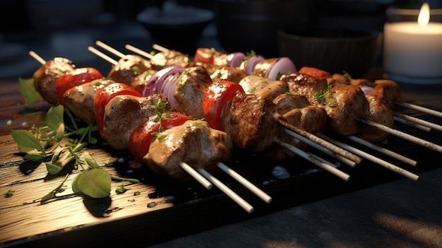 A grill with meat vegetables and meat