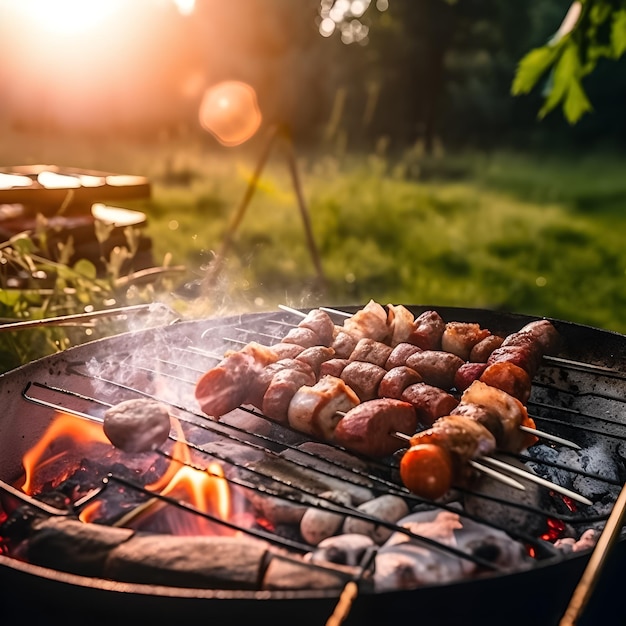 A grill with sausages cooking on it