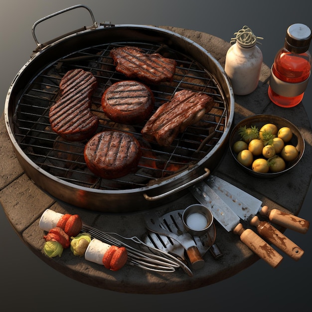 A grill with a variety of meats on it