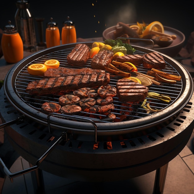 A grill with a variety of meats on it