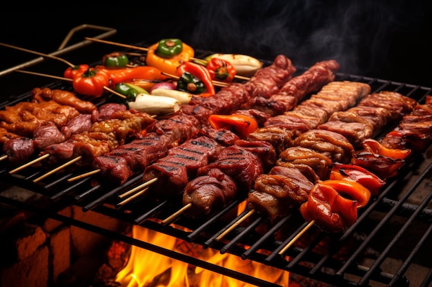 a grill with a variety of meats