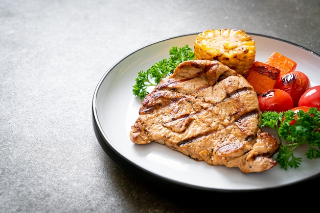 grilled and barbecue fillet pork steak with vegetable