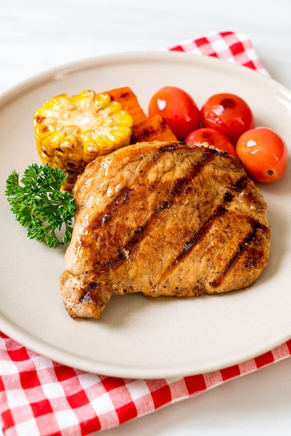 Grilled and barbecue fillet pork steak with vegetable