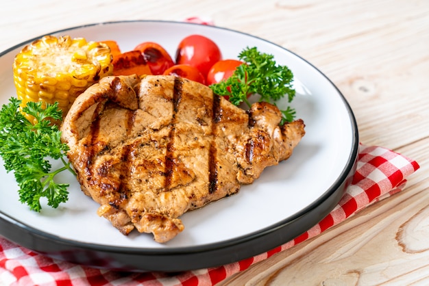 grilled and barbecue fillet pork steak with vegetable