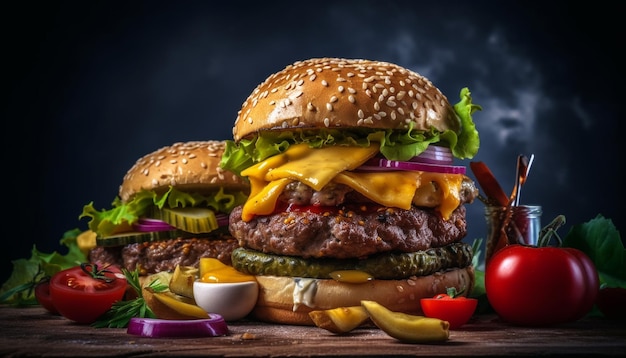 Grilled beef burger with cheese and tomato generated by AI