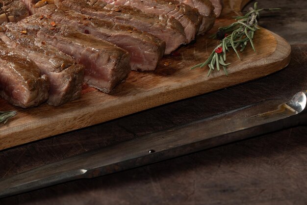 Grilled beef on cutting board Selective focus