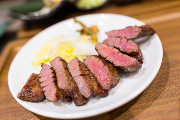 Grilled beef on plate