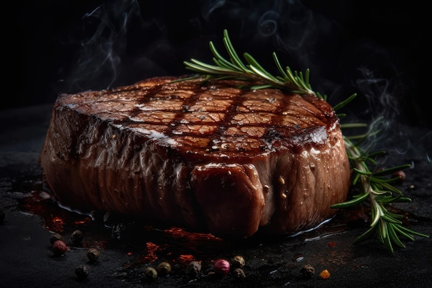 Grilled beef steak on a dark background AI generated