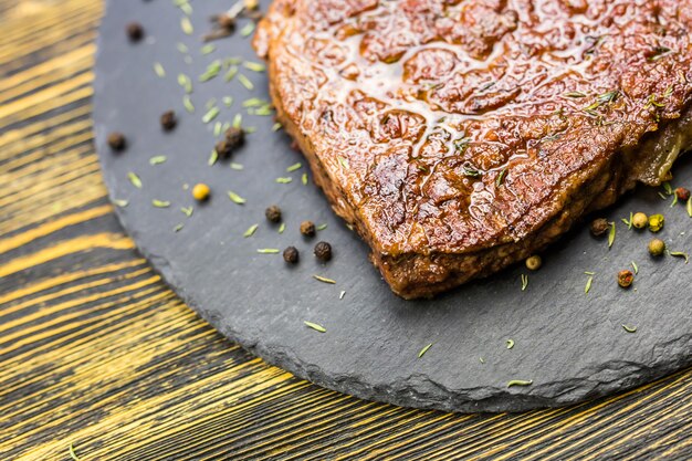 Grilled beef steak with peppers