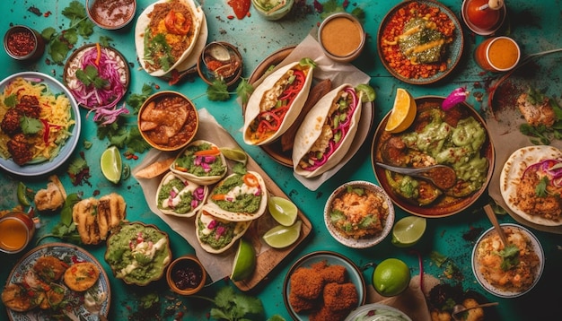 Grilled beef taco plate with guacamole dip generated by AI