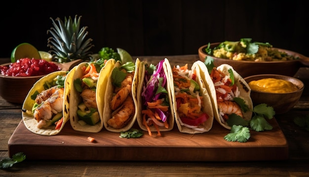 Grilled beef taco with guacamole tomato and cilantro freshness generated by AI