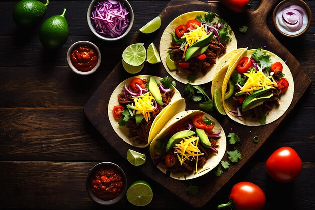 Grilled beef and vegetable taco Mexican food