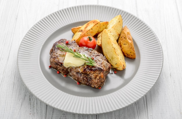 Grilled beefsteak with french fries