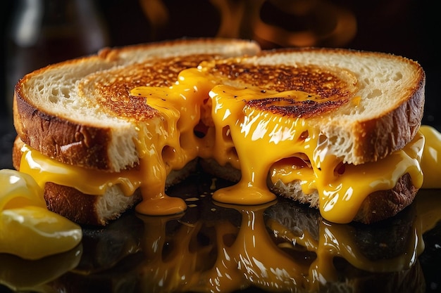 Photo grilled cheese cut in half showing melted cheese