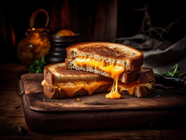 Photo grilled cheese in a rustic kitchen food photography