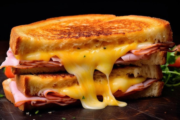 a grilled cheese sandwich with ham and cheese