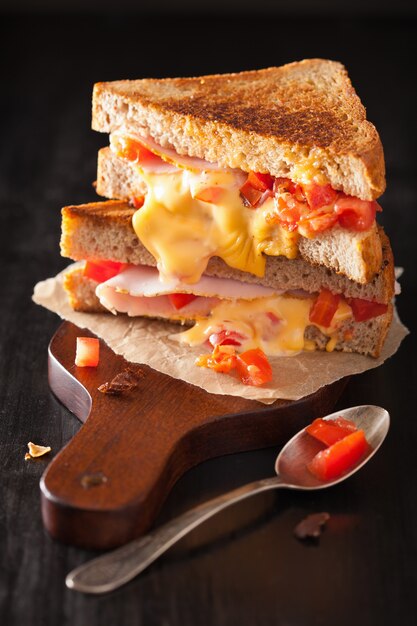 Grilled cheese sandwich with ham and tomato