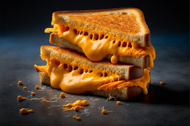 A grilled cheese sandwich with melted cheese on top