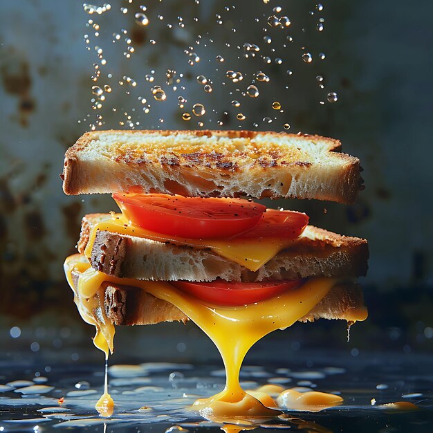 Photo grilled cheese sandwich with tomato and melted cheese