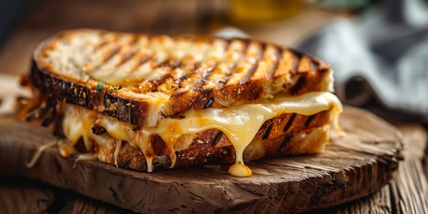 Photo grilled cheese sandwich on a wooden board closeup