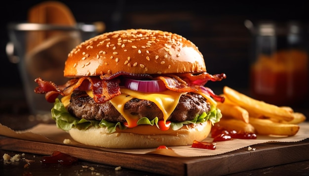 Grilled cheeseburger and fries a classic meal generated by AI