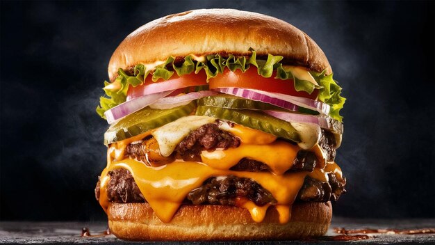 Grilled cheeseburger with tomato onion and fries