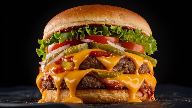 Grilled cheeseburger with tomato onion and fries