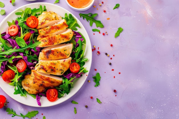 Photo grilled chicken and fresh salad