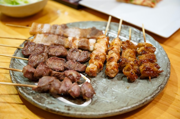 Grilled chicken hearts yakitori japan food style