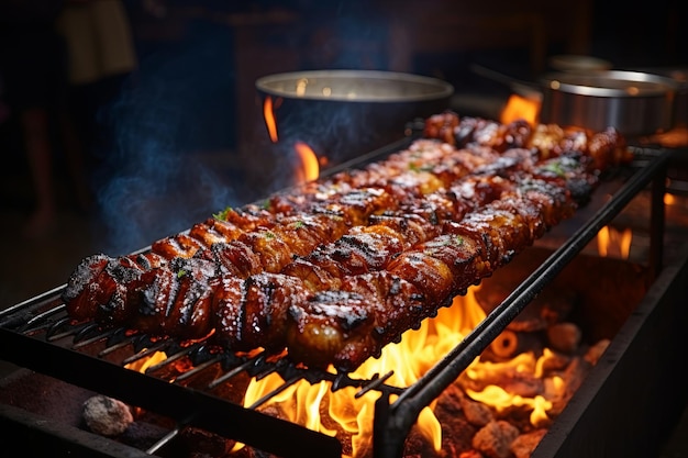 Grilled chicken meat on rotisserie used in traditional turkish street food Doner Kebab Shawarma or Gyros in other cultures in Istanbul Turkey Generative AI