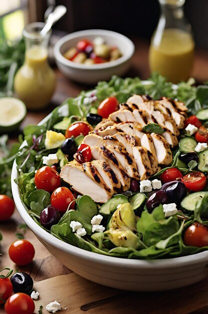 Grilled Chicken Salad with Fresh Greens Feta and Lemon Vinaigrette AI Generate