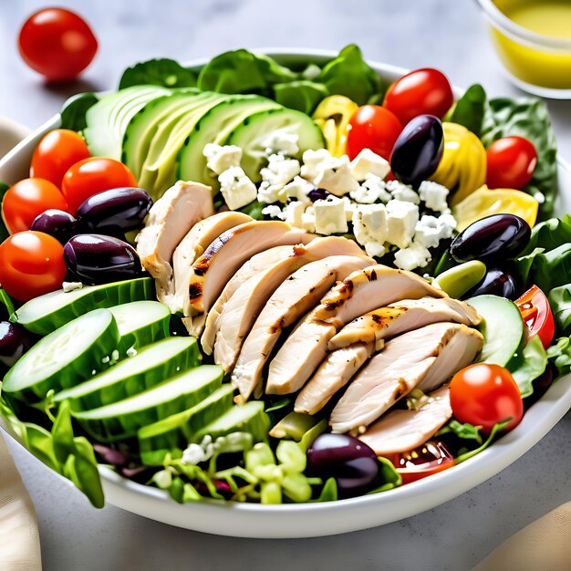 Grilled Chicken Salad with Fresh Greens Feta and Lemon Vinaigrette AI Generate