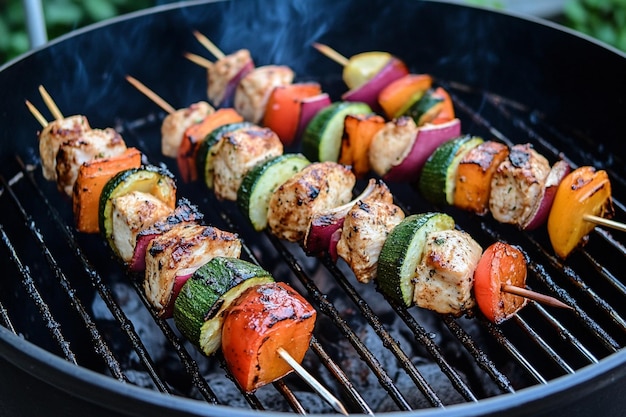 Grilled chicken and vegetable kebabs