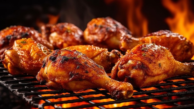 Grilled chicken wings up close created with Generative AI technology