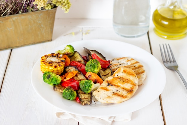 Grilled chicken with grilled vegetables