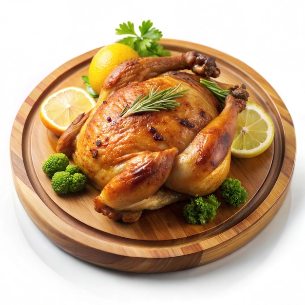 Grilled chicken on a wooden plate