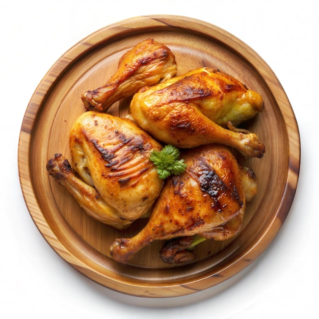 Grilled chicken on a wooden plate