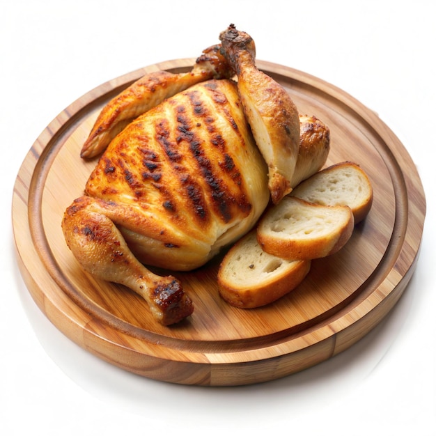 Grilled chicken on a wooden plate