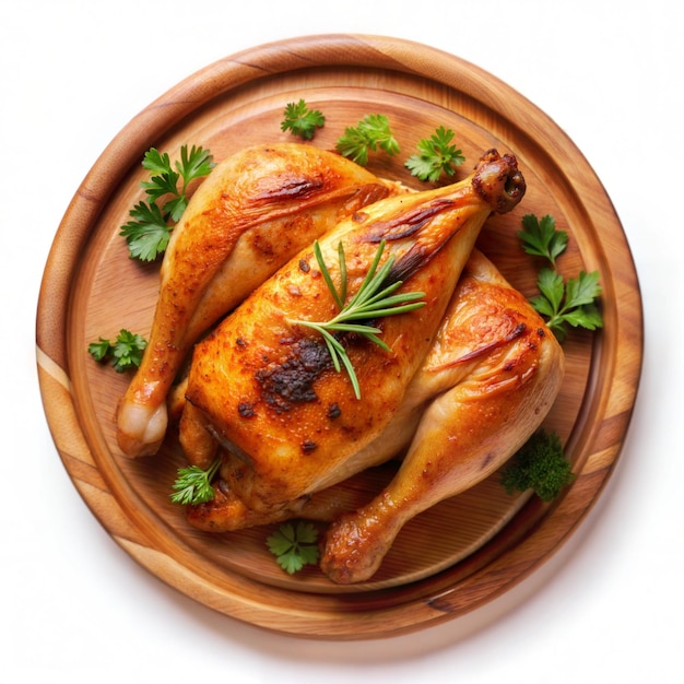 Grilled chicken on a wooden plate