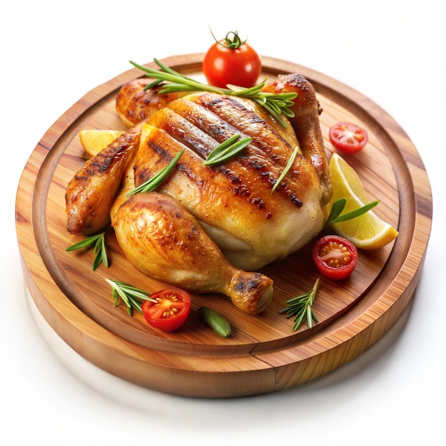 Grilled chicken on a wooden plate