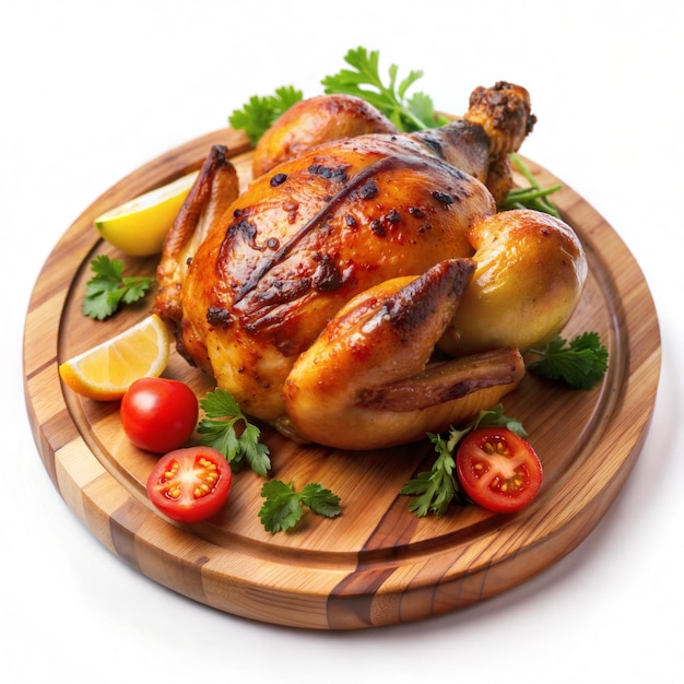 Grilled chicken on a wooden plate