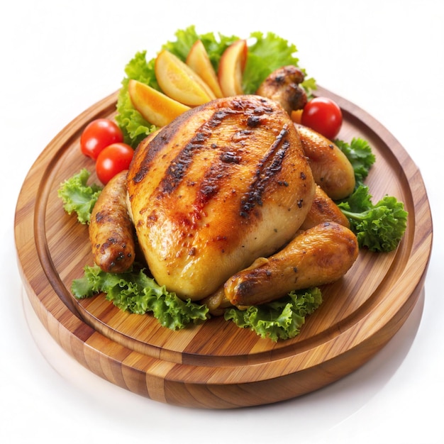 Grilled chicken on a wooden plate