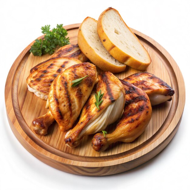 Grilled chicken on a wooden plate